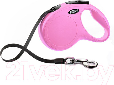 Поводок-рулетка Flexi New Classic лента 3м / 23136 (XS, розовый)