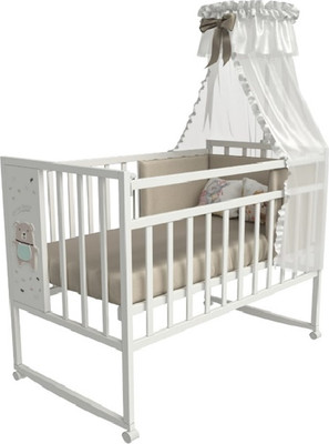 Детская кроватка VDK Mini Loft 3D Oh My Bear колесо-качалка (Milky)