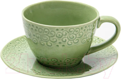 Чашка с блюдцем Fissman Lykke 6348 (зеленый)