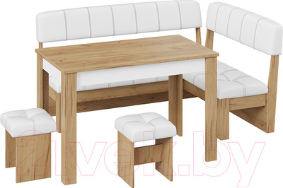 Обеденная группа ТриЯ Альфа (дуб крафт золотой/белый кожзам)