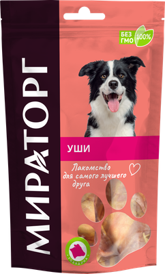 Лакомство для собак Мираторг Уши говяжьи для собак средних и крупных пород / 1010016054 (50г)