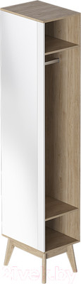 Шкаф-пенал Мебельград Калгари с зеркалом (дуб натуральный светлый/белый матовый)
