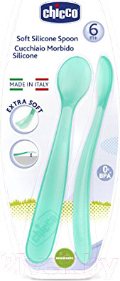 Набор столовых ложек для кормления Chicco Мягкая силиконовая (2шт, голубой)
