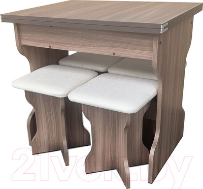Обеденная группа Анмикс ЛДСП (ясень шимо темный/кожзам ваниль)