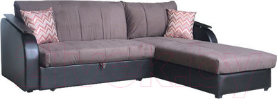 Диван угловой Асмана Магнат 0.8 декор прямой (ридли 07/банни 13/кожзам коричневый)