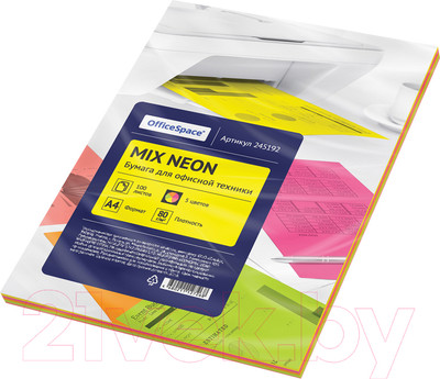 Бумага OfficeSpace Neon Mix A4 / 245192 (100л)