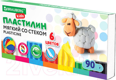 Пластилин восковой Brauberg Kids / 106493 (6цв)