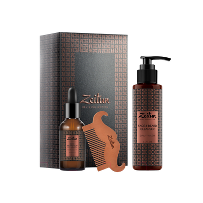 Набор косметики для лица и волос Zeitun Брутальный уход масло для бороды+гель для умывания+гребень ZM507