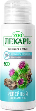 Шампунь от блох Zooлекарь ЭКО Репейный с корой дуба для кошек и собак (80мл)