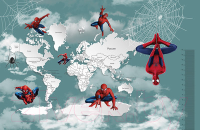 Фотообои листовые Citydecor Superhero Spiderman 6 (400x260, карта мира с ростомером)