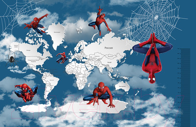 Фотообои листовые Citydecor Superhero Spiderman 8 (400x260, карта мира с ростомером)