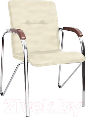 Стул офисный Белс Самба Chrome V / 451375/V18 (кожзам бежевый/темный орех)