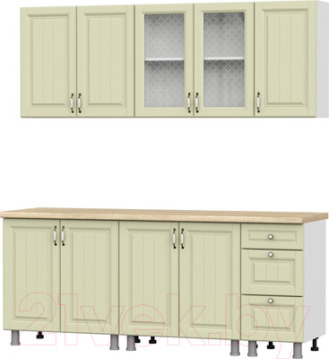 Кухонный гарнитур SV-мебель Прованс 2.0м МДФ без столешниц (белый/фисташковый текстурный/фисташковый)