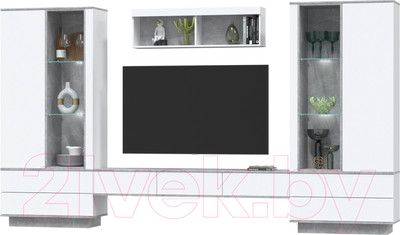 Горка для гостиной Interline Quartz-9 с подсветкой (белый платинум/бетон)