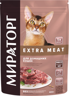 Сухой корм для кошек Мираторг Extra Meat для домашних кошек с говядиной / 1010024149 (400г)