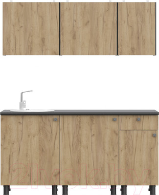 Кухонный гарнитур Mio Tesoro КГ-1 1600 (белый/дуб золотой/черный)