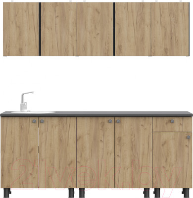 Кухонный гарнитур Mio Tesoro КГ-1 2000 (белый/дуб золотой/черный)