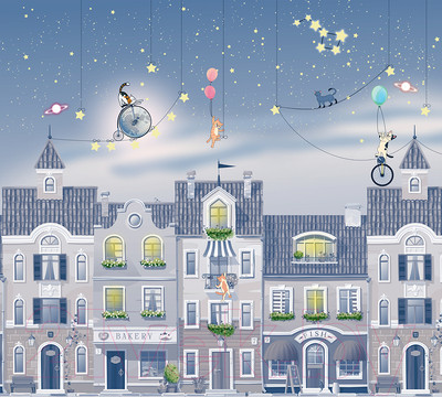 Фотообои листовые Vimala Ночной город синий (270x300)