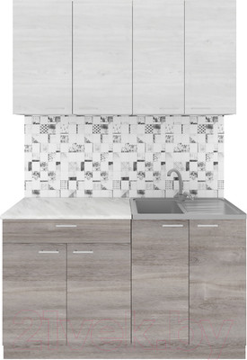 Кухонный гарнитур Агута Альфа 1.4 (дуб пепельный/скандинавское дерево/опал светлый)