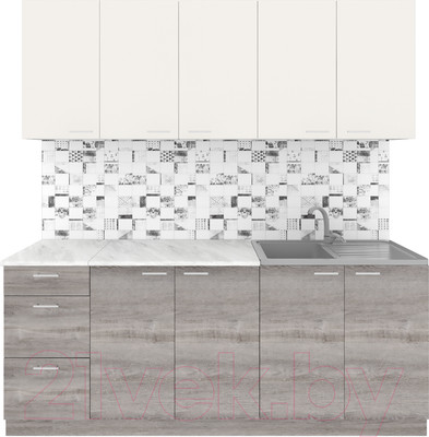 Кухонный гарнитур Агута Альфа 2.0 (дуб пепельный/сатин/опал светлый)