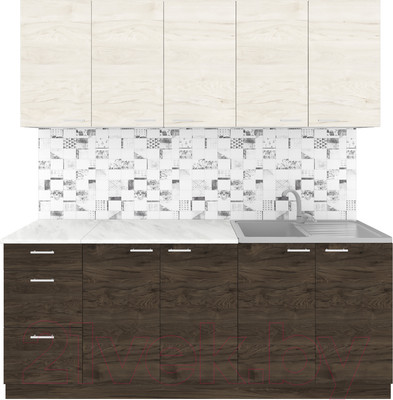 Кухонный гарнитур Агута Альфа 2.0 (дуб темный/дуб светлый/опал светлый)