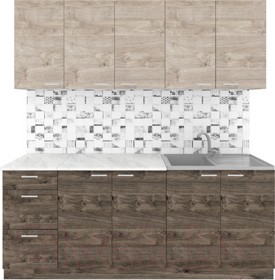 Кухонный гарнитур Агута Альфа 2.0 (дуб эспрессо/дуб винтажный/опал светлый)