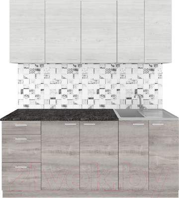 Кухонный гарнитур Агута Альфа 1.8 (дуб пепельный/скандинавское дерево/кастилло темный)