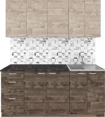 Кухонный гарнитур Агута Альфа 1.8 (дуб эспрессо/дуб винтажный/кастилло темный)