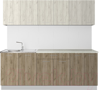 Кухонный гарнитур Артём-Мебель Лана СН-113 без стекла 2.2 (дуб крафт белый/дуб крафт серый)