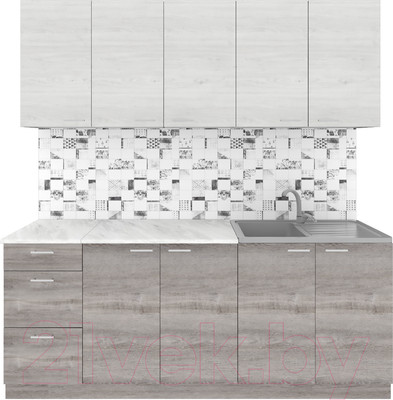 Кухонный гарнитур Агута Альфа 2.0 (дуб пепельный/скандинавское дерево/этория)