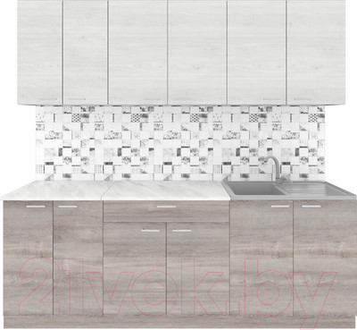 Кухонный гарнитур Агута Альфа 2.2 (дуб пепельный/скандинавское дерево/этория)