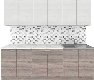 Кухонный гарнитур Агута Альфа 2.4 (дуб пепельный/скандинавское дерево/этория)