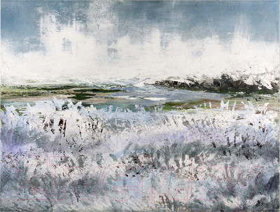 Картина Декарт Абстракция пейзаж с бело-голубыми цветами 8Л3293 (на холсте)