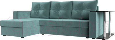 Диван угловой Лига Диванов Атланта 256 левый (велюр бирюзовый)