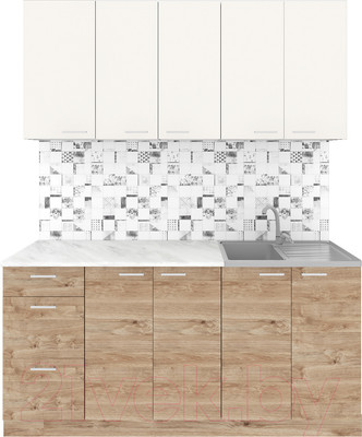 Кухонный гарнитур Агута Альфа 1.6/60 (дуб золотой/сатин/этория)