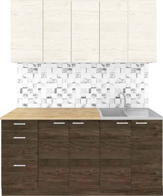 Кухонный гарнитур Агута Альфа 1.6/60 (дуб темный/дуб светлый/дуб бунратти)