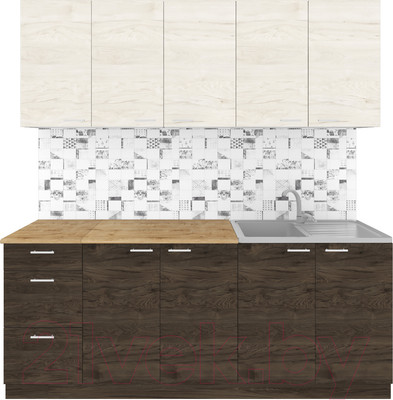 Кухонный гарнитур Агута Альфа 2.0 (дуб темный/дуб светлый/дуб бунратти)