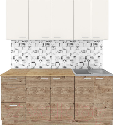 Кухонный гарнитур Агута Альфа 1.8 (дуб золотой/сатин/дуб бунратти)