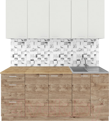 Кухонный гарнитур Агута Альфа 1.8 (дуб золотой/холодный серый/дуб бунратти)