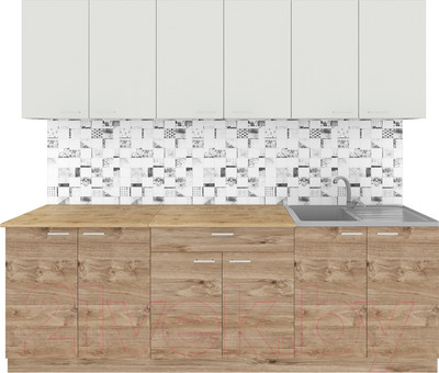 Кухонный гарнитур Агута Альфа 2.4 (дуб золотой/холодный серый/дуб бунратти)