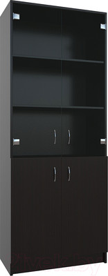 Стеллаж МДК СЛШ5 широкий с 2 дверьми и стеклом 780x386x2000 (венге)