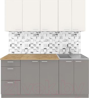 Кухонный гарнитур Агута Альфа 1.8 (глиняный серый/сатин/дуб бунратти)