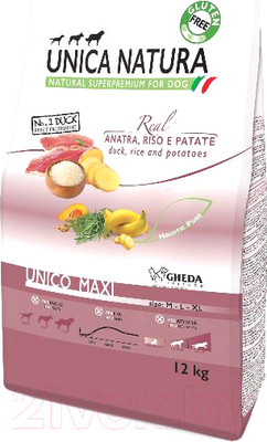 Сухой корм для собак Unica Natura Maxi утка, рис, картофель (12кг)