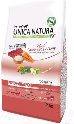 Сухой корм для собак Unica Natura Maxi олень, рис, морковь (12кг)