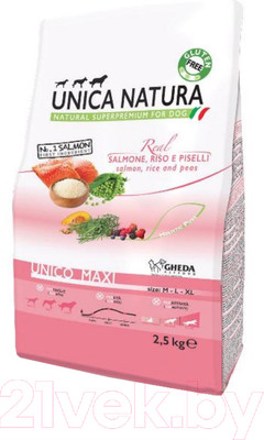 Сухой корм для собак Unica Natura Maxi лосось, рис, горох (2.5кг)