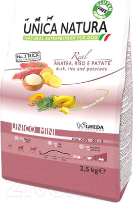 Сухой корм для собак Unica Natura Mini утка, рис, картофель (2.5кг)