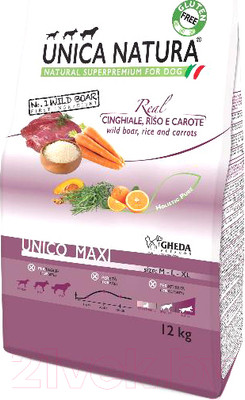 Сухой корм для собак Unica Natura Maxi кабан, рис, морковь (12кг)