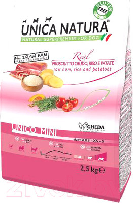Сухой корм для собак Unica Natura Mini ветчина, рис, картофель (2.5кг)