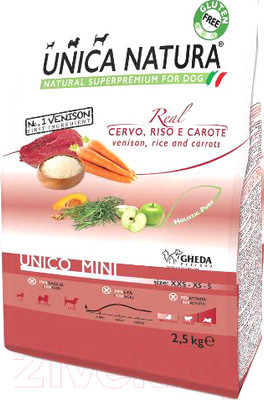 Сухой корм для собак Unica Natura Mini олень, рис, морковь (2.5кг)
