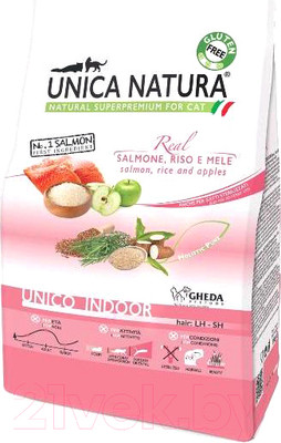 Сухой корм для кошек Unica Natura Indoor лосось, рис, яблоко (1.5кг)